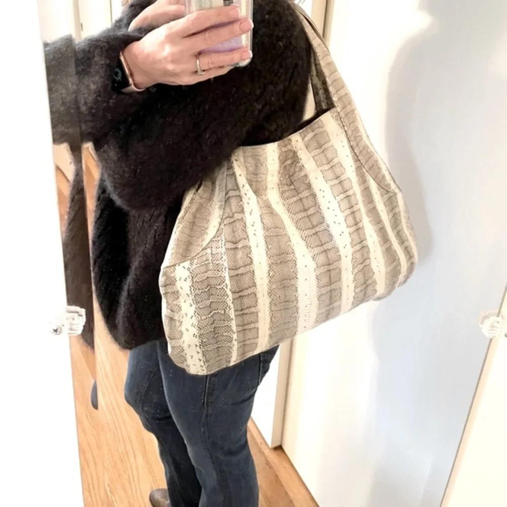 Beirn Jenna Natural Watersnake Leather Hobo Luxury Tote Bag